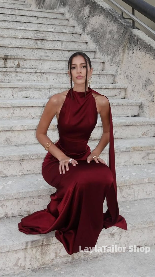 Simple Halter Slim Prom Dresses Custom Made Burgundy Formal Party Dress,LTP4550