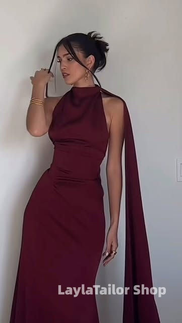 Simple Halter Slim Prom Dresses Custom Made Burgundy Formal Party Dress,LTP4550