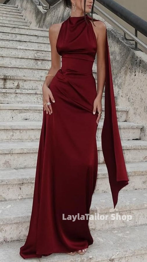 Simple Halter Slim Prom Dresses Custom Made Burgundy Formal Party Dress,LTP4550