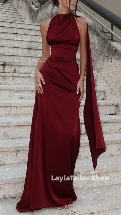 Simple Halter Slim Prom Dresses Custom Made Burgundy Formal Party Dress,LTP4550
