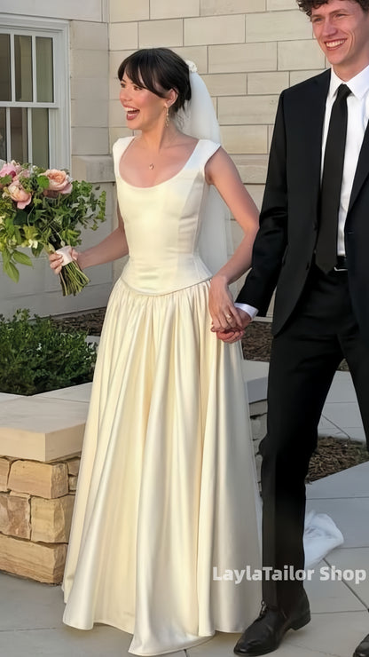 Simple Ivory Drop Waist Satin Wedding Dresses,LTP4531