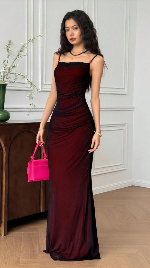 Simple Prom Dresses Black Chiffon Red Vintage Evening Party Dress,LTP4254