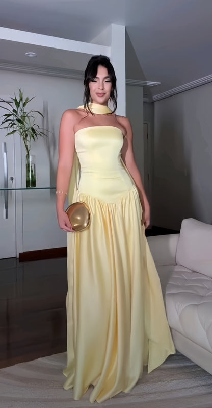 Simple Prom Dresses Pastel Yellow Satin Evening Formal Gown,LTP4269