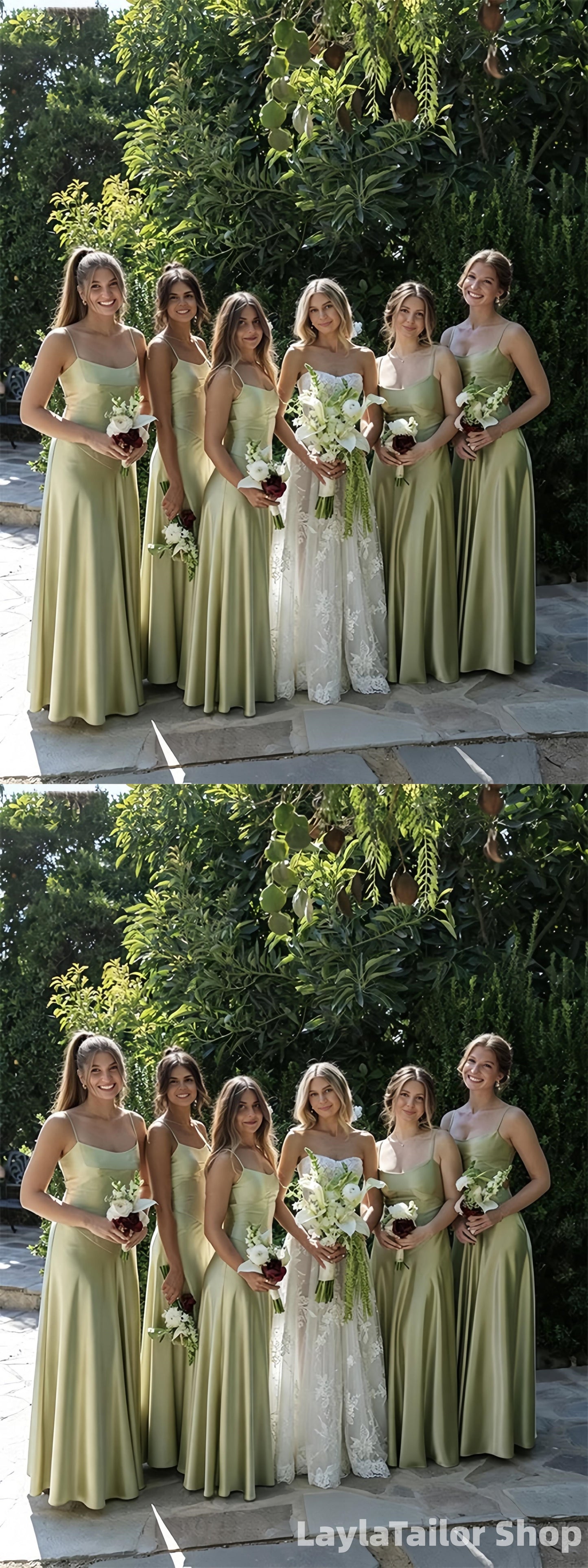 Simple Sage Green Bridesmaid Dresses Spaghetti Straps Long Bridesmaid Dress