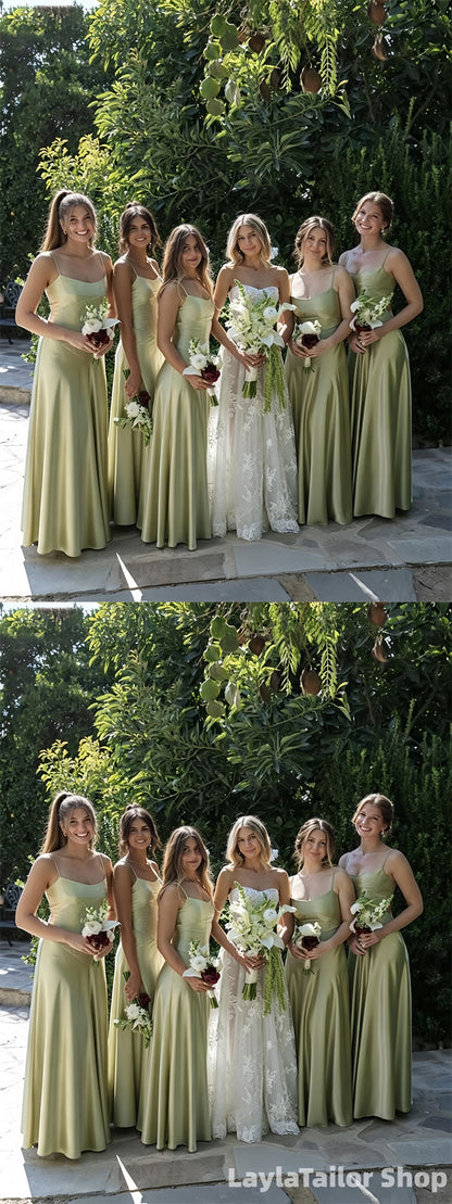 Simple Sage Green Bridesmaid Dresses Spaghetti Straps Long Bridesmaid Dress