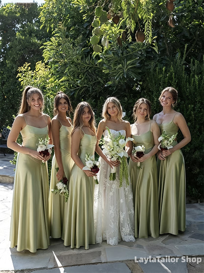 Simple Sage Green Bridesmaid Dresses Spaghetti Straps Long Bridesmaid Dress