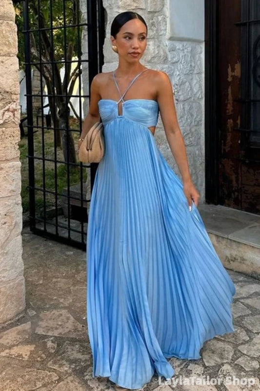 Simple Sweetheart Sleeveless A-line Chiffon Long Evening Prom Dresses Online LTP82706