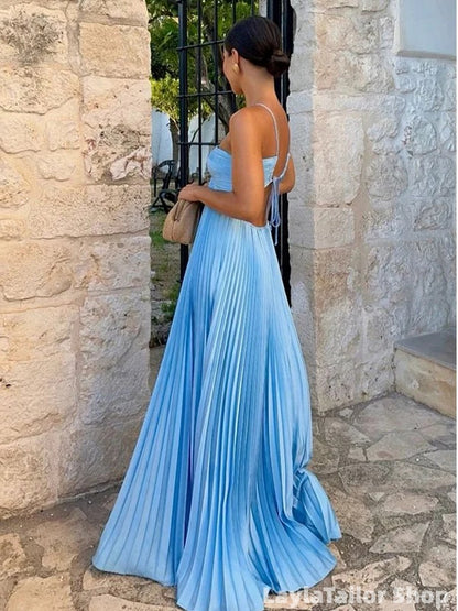 Simple Sweetheart Sleeveless A-line Chiffon Long Evening Prom Dresses Online LTP82706