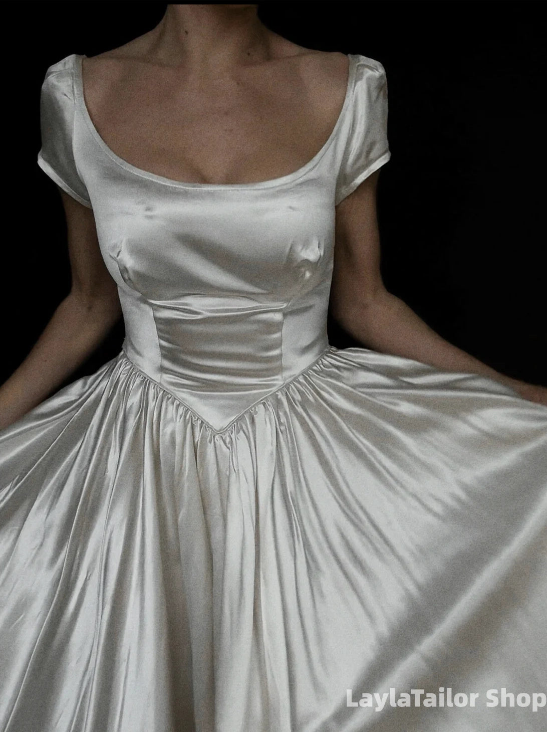 Simple Vintage White Satin Wedding Dresses A-Line Bridal Wedding Gown,LTP3699