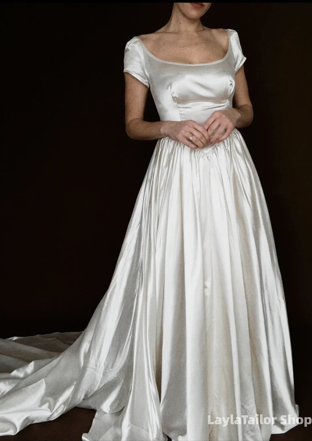 Simple Vintage White Satin Wedding Dresses A-Line Bridal Wedding Gown,LTP3699