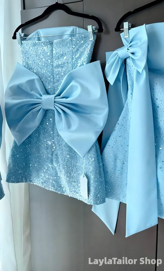 Sky Blue Bodycom Sequin Homecoming Dresses With Bowknot LTP82667
