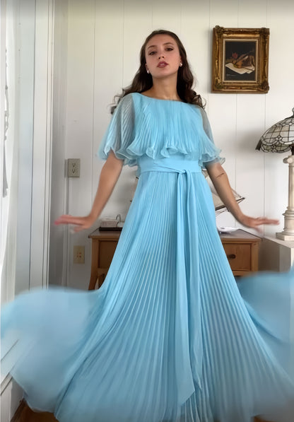 Sky Blue Chiffon Prom Dresses A-line Pleated Senior Party Dress,LTP4366