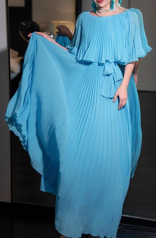 Sky Blue Chiffon Prom Dresses A-line Pleated Senior Party Dress,LTP4366