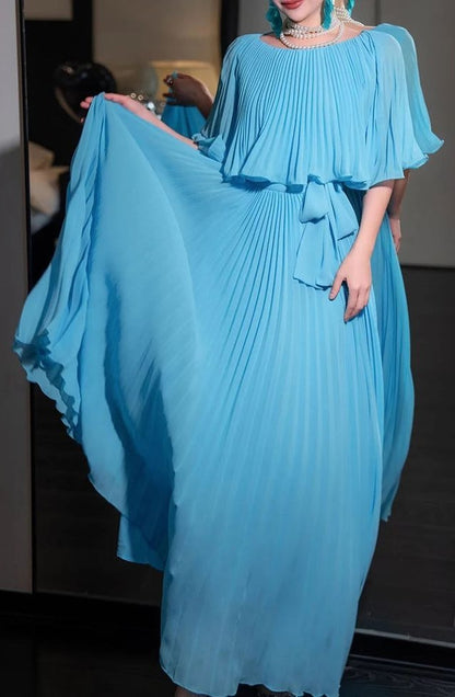 Sky Blue Chiffon Prom Dresses A-line Pleated Senior Party Dress,LTP4366