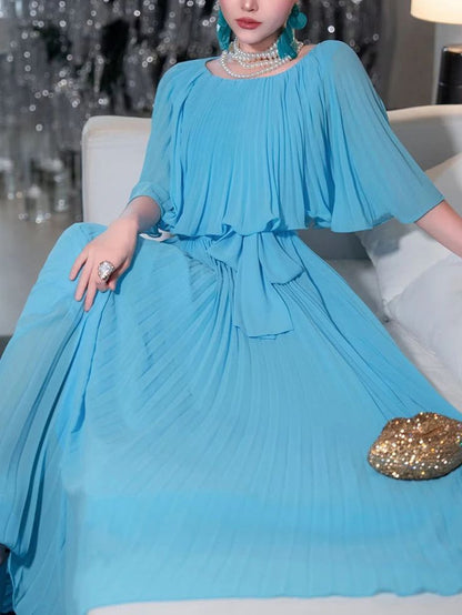Sky Blue Chiffon Prom Dresses A-line Pleated Senior Party Dress,LTP4366