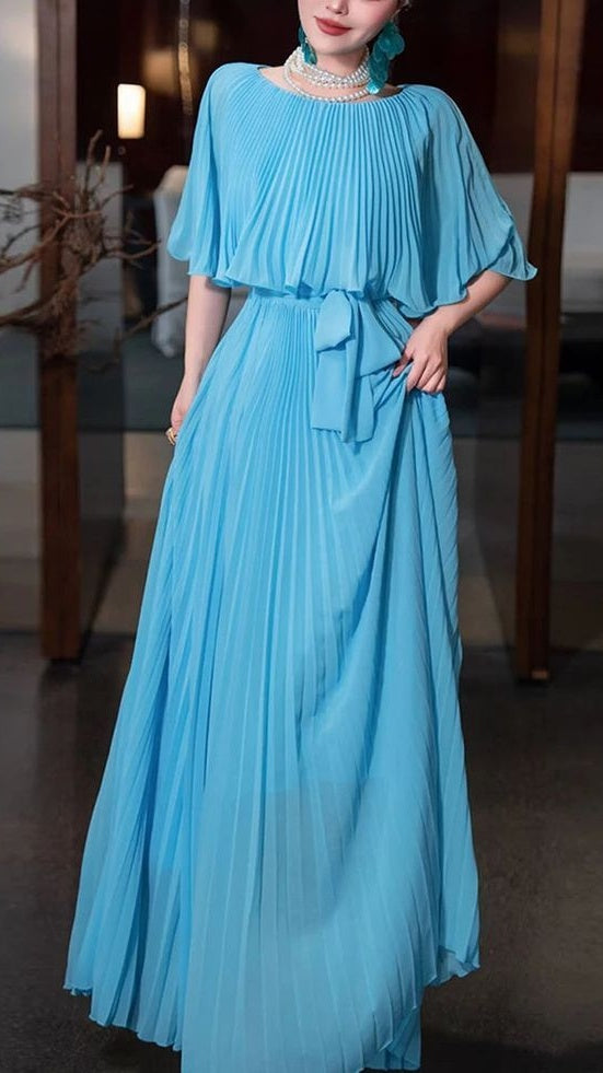 Sky Blue Chiffon Prom Dresses A-line Pleated Senior Party Dress,LTP4366