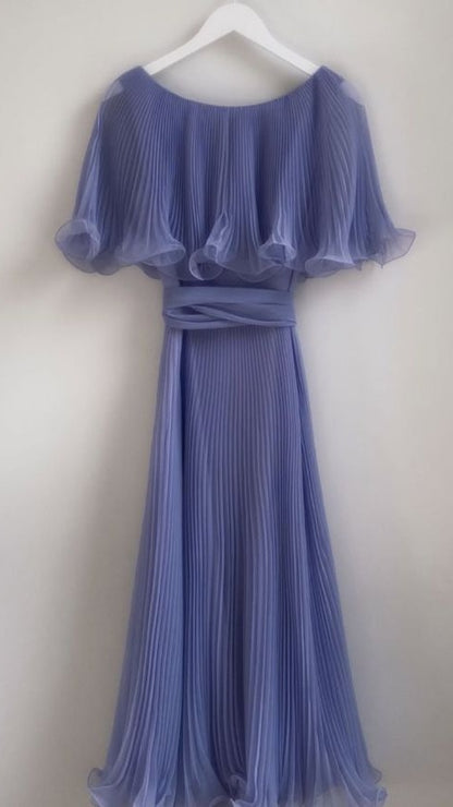 Sky Blue Chiffon Prom Dresses A-line Pleated Senior Party Dress,LTP4366