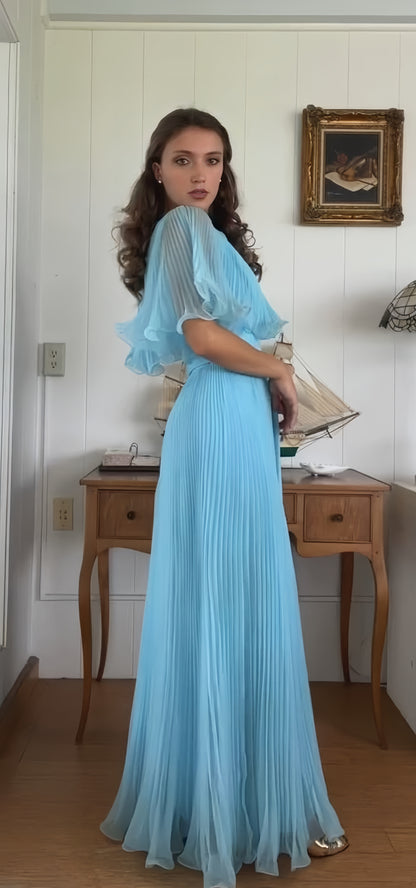 Sky Blue Chiffon Prom Dresses A-line Pleated Senior Party Dress,LTP4366