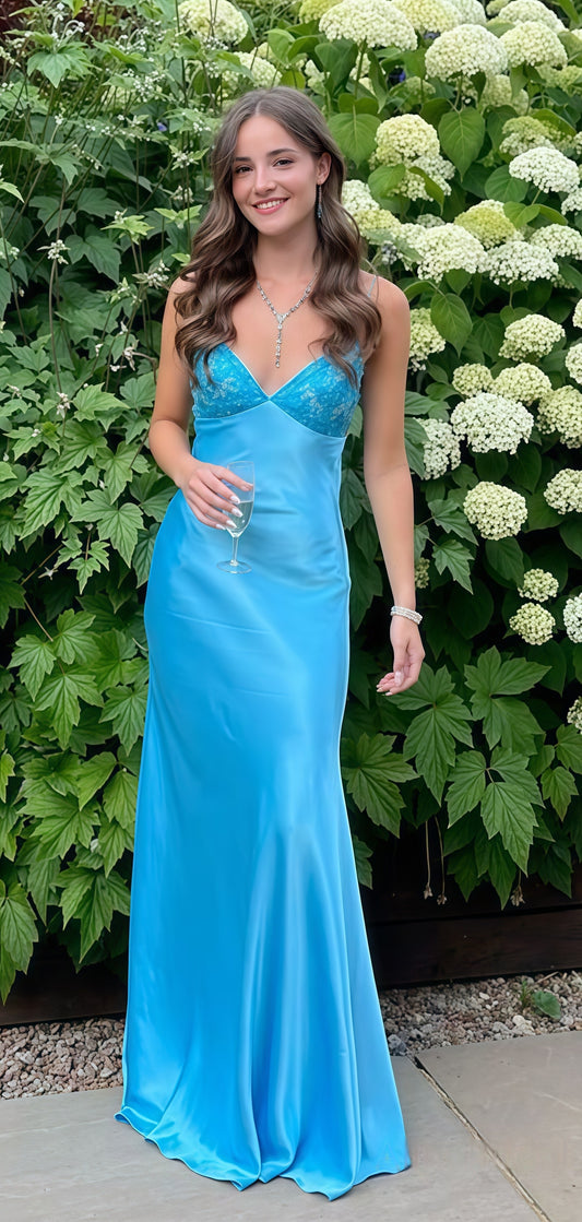 Sky Blue V-neck Party Dresses, Sheath Floor Length Prom Dress,LTP3416