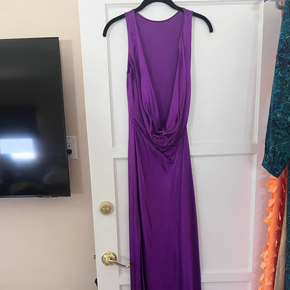 Sleeveless Purple Silk Satin Long Evening Prom Dresses, LTP3109