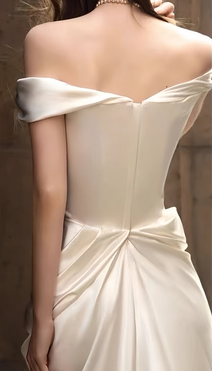Slim White Off The Shoulder Wedding Dresses Short Bridal Gown,LTP3960