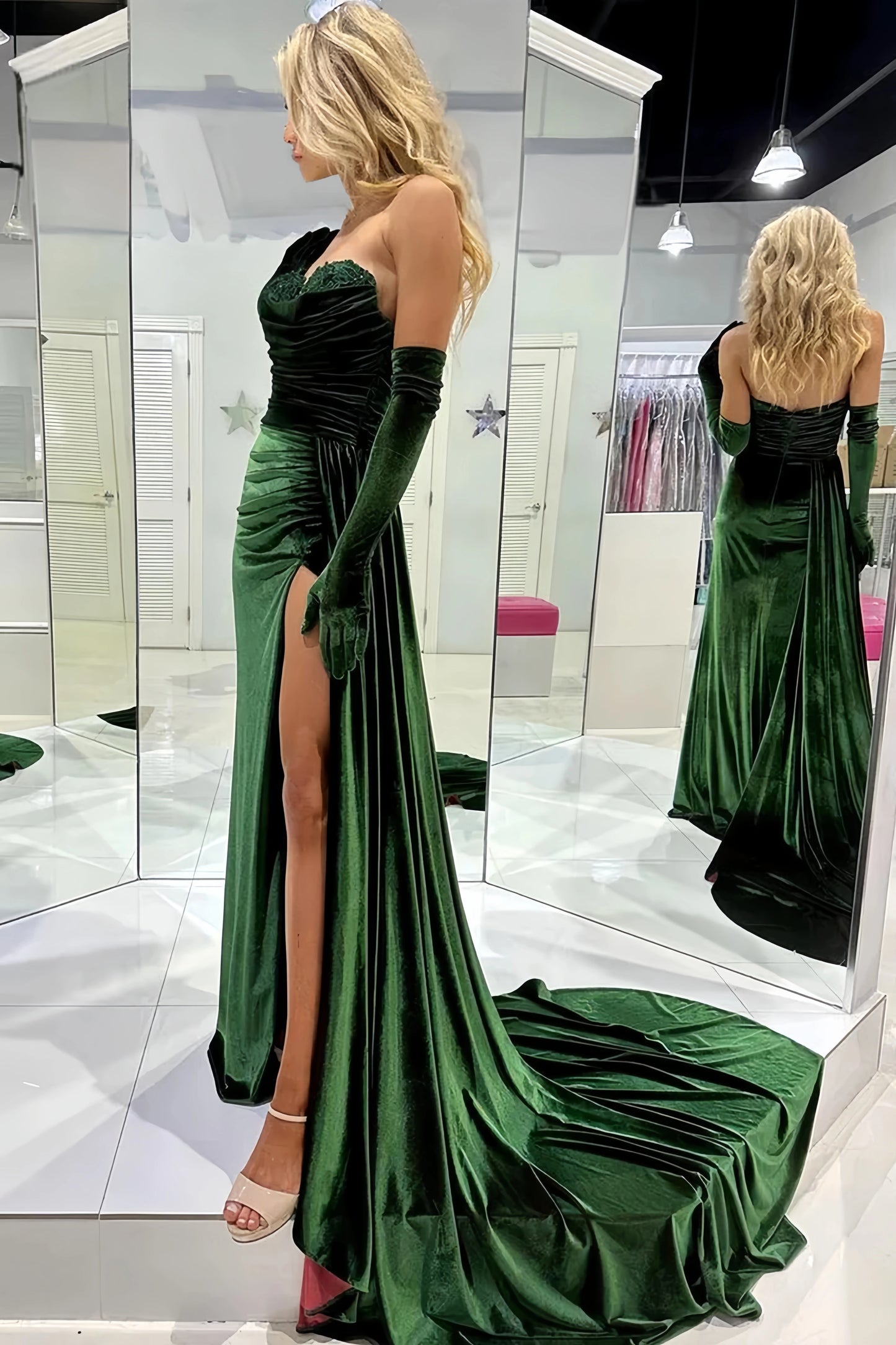 Soft Velvet Dark Green Sweetheart Party Dress, Senior Prom Dress Long, LTP3504