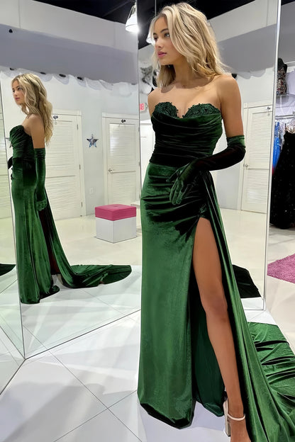 Soft Velvet Dark Green Sweetheart Party Dress, Senior Prom Dress Long, LTP3504