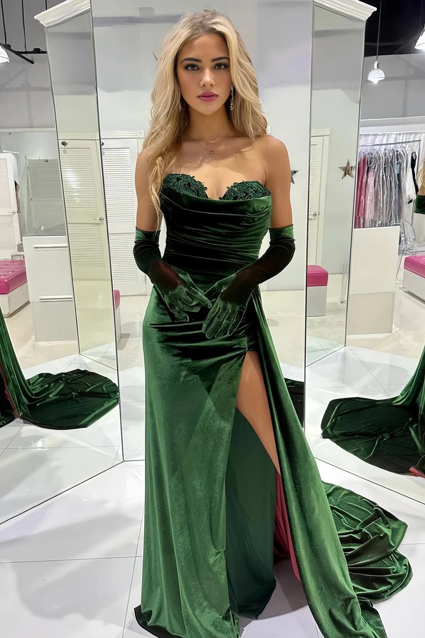 Soft Velvet Dark Green Sweetheart Party Dress, Senior Prom Dress Long, LTP3504