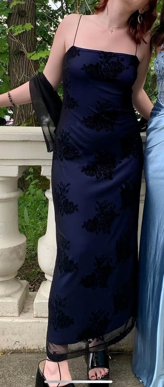 Spaghetti Straps Black Blue Lace Party Dresses Vintage Prom Dress,LTP4420