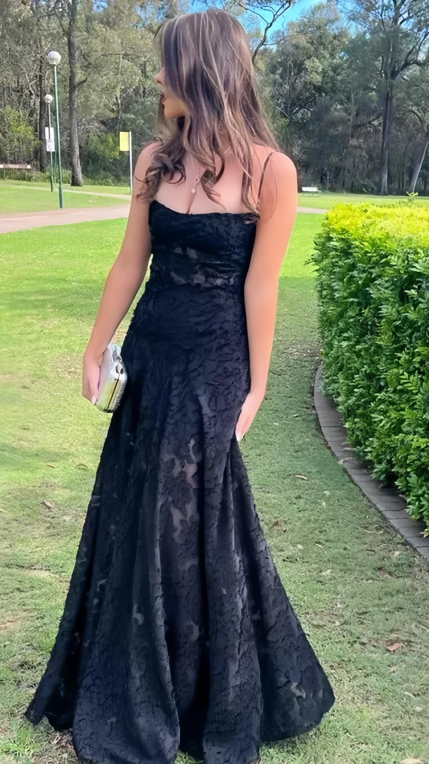 Spaghetti Straps Black Lace Slim Senior Prom Dresses For Women,LTP4281