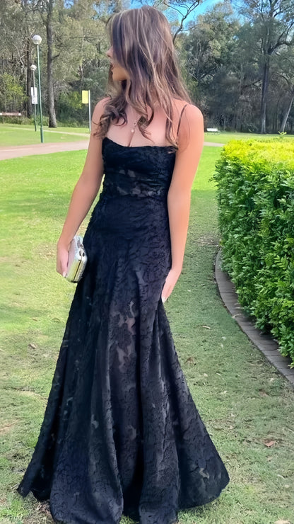 Spaghetti Straps Black Lace Slim Senior Prom Dresses For Women,LTP4281