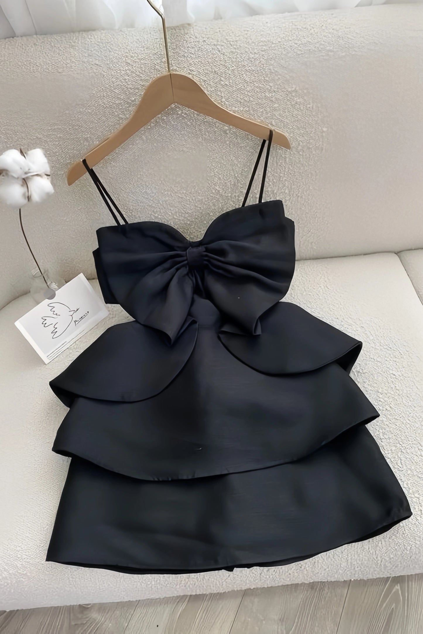 Spaghetti Straps Black Ruffle Homecoming Dresses,LTP3950