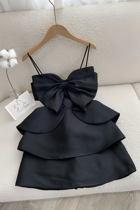 Spaghetti Straps Black Ruffle Homecoming Dresses,LTP3950