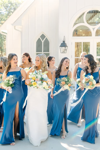 Spaghetti Straps Blue Wedding Party Dress, Backless Sleeveless Bridesmaid Dress,LTP3677