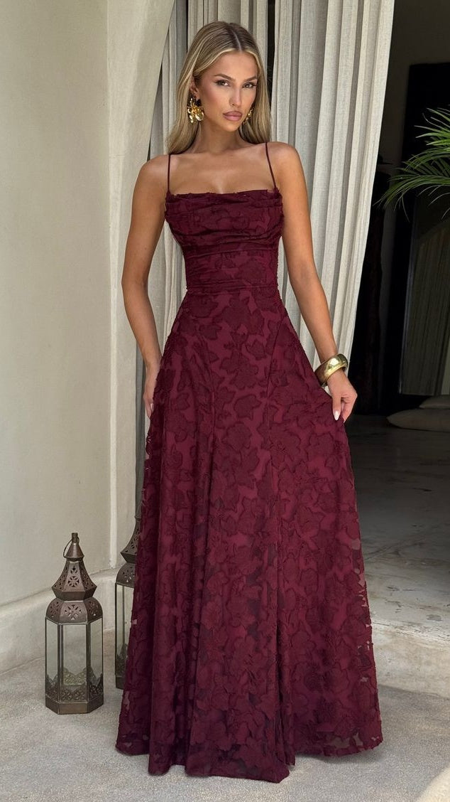Spaghetti Straps Burgundy Lace Prom Dresses Sheath Formal Party Dress,LTP4137