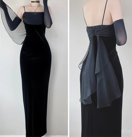 Spaghetti Straps Chiffon Satin Prom Dresses Sheath Evening Party Dress,LTP4402