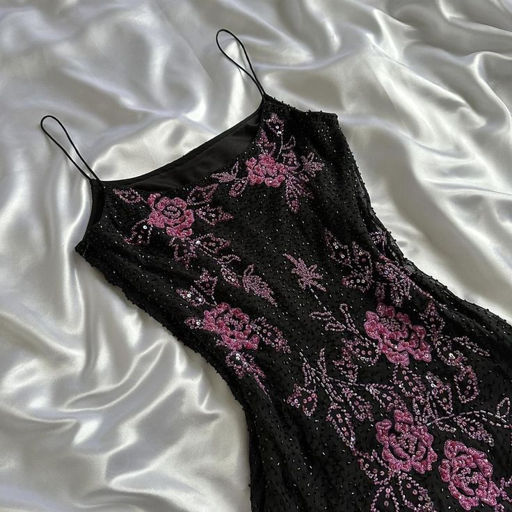 Spaghetti Straps Floral Black Prom Dresses Sequined Evening Party Dress,LTP4102