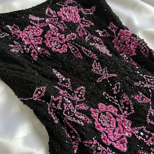 Spaghetti Straps Floral Black Prom Dresses Sequined Evening Party Dress,LTP4102