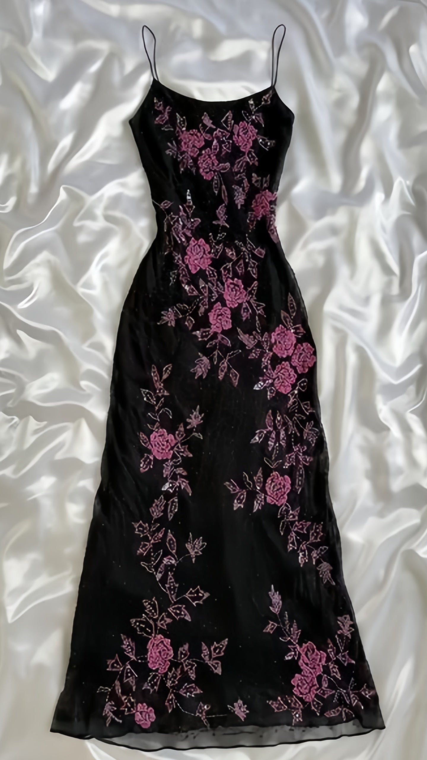 Spaghetti Straps Floral Black Prom Dresses Sequined Evening Party Dress,LTP4102