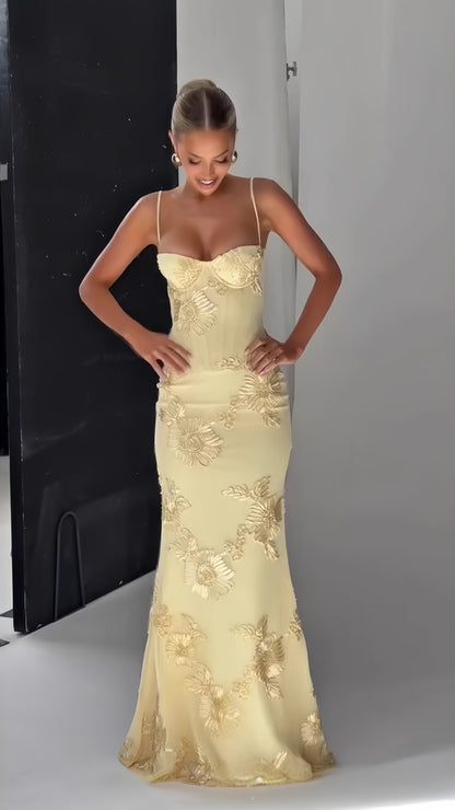 Spaghetti Straps Floral Long Prom Dresses Sheath Sexy Party Dress, LTP3939