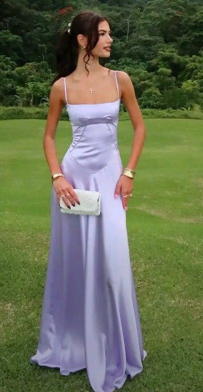 Spaghetti Straps Lilac Satin Mermaid Prom Dresses,LTP4469