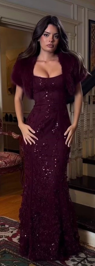 Spaghetti Straps Maroon Lace Prom Dresses Mermaid Lace Bodycon Corset Evening Party Dress,LTP4449