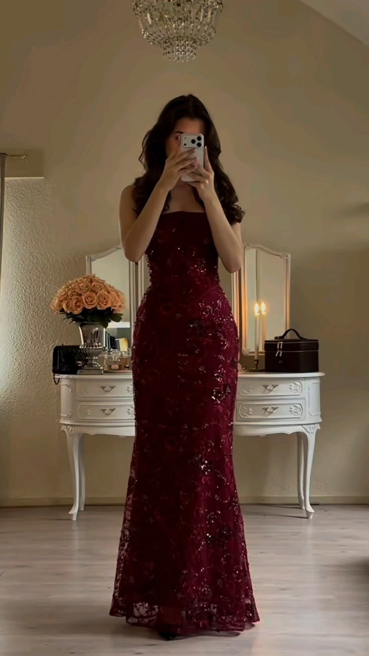 Spaghetti Straps Mermaid Burgundy Sequin Lace Prom Dresses With Corset Back,LTP4465