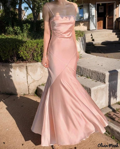 Spaghetti Straps Pink Silk Satin Long Evening Prom Dress