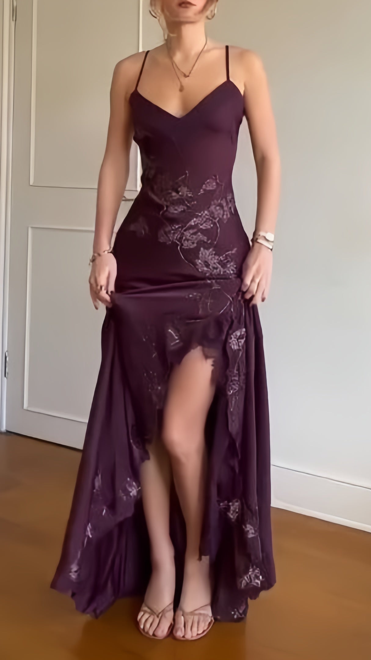 Spaghetti Straps Purple Floral Chiffon Party Dresses Dance Prom Dress,LTP4333