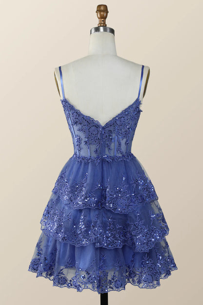 Spaghetti Straps Ruffle Lace Sequin Homecoming Dresses