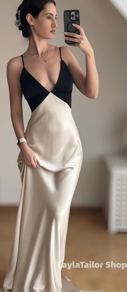 Spaghetti Straps V-Neck Sheath Long Prom Dresses,LTP3643