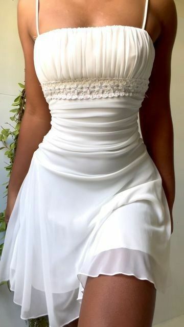 Spaghetti Straps White Chiffon Short Dress, LTP3293