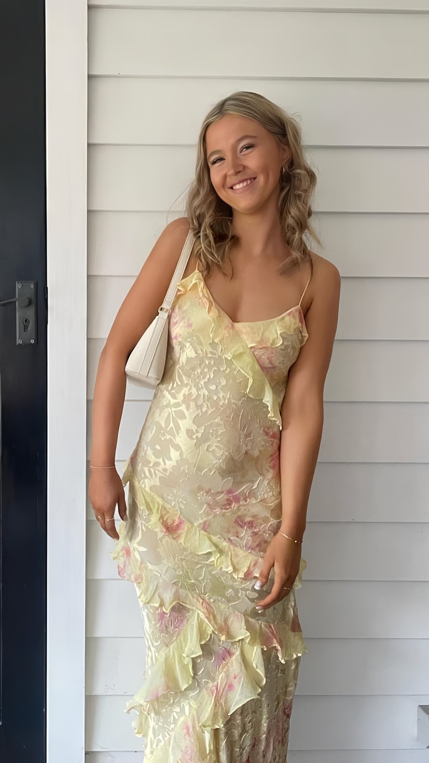 Spaghetti Straps Floral Lace Ruffle Prom Dress, LTP3508