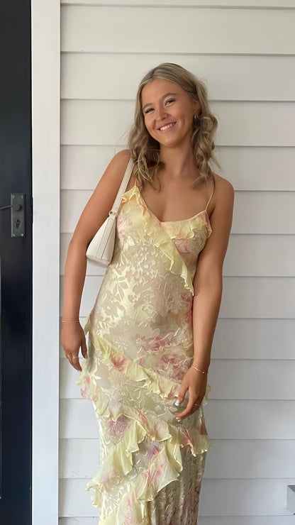 Spaghetti Straps Floral Lace Ruffle Prom Dress, LTP3508
